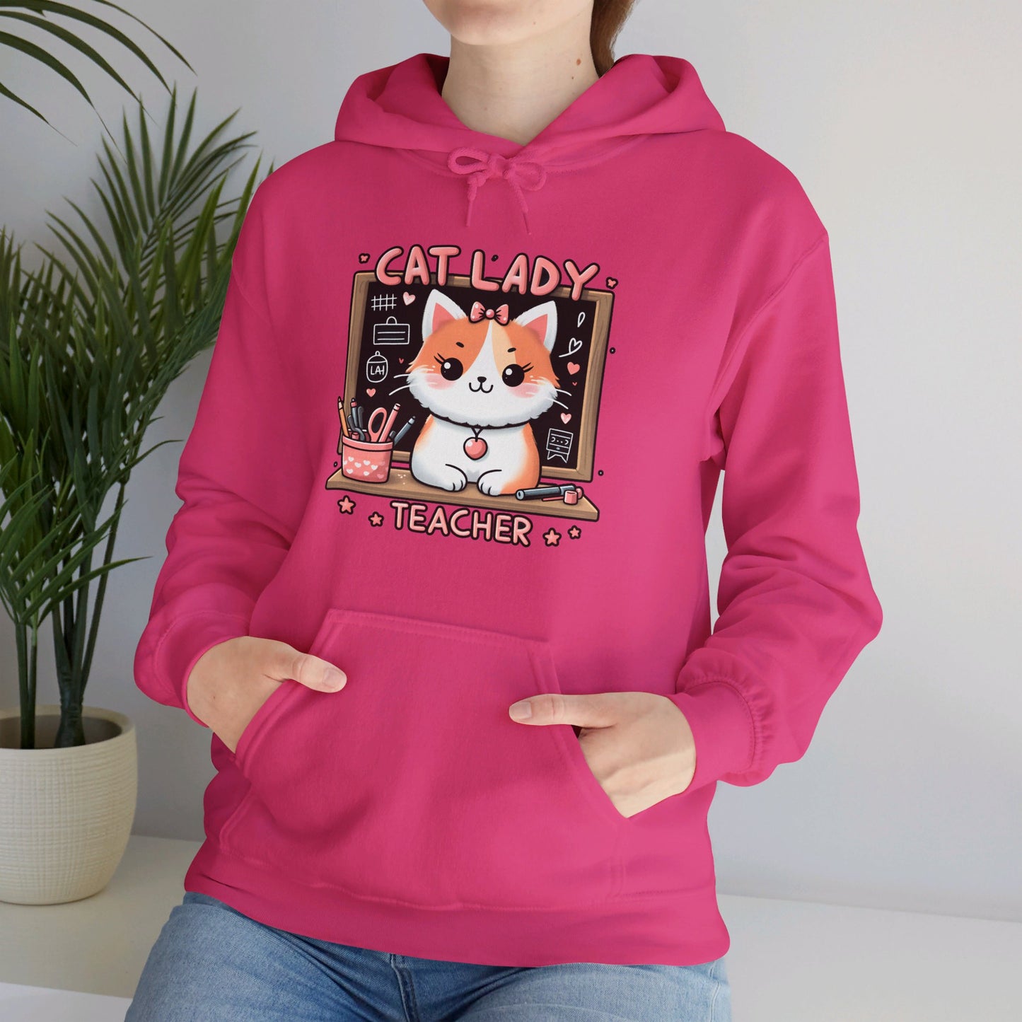 Cat Lady Teacher Gender-Neutral Hoodie