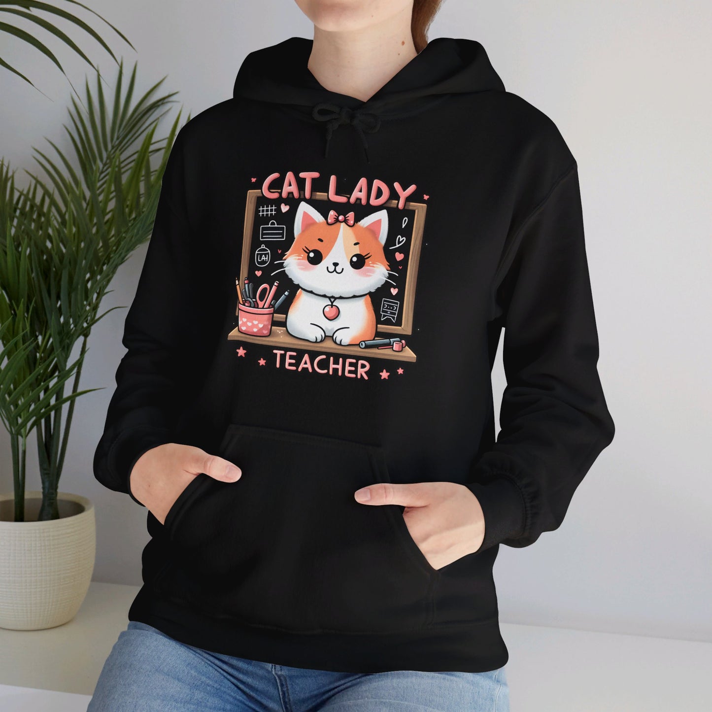 Cat Lady Teacher Gender-Neutral Hoodie