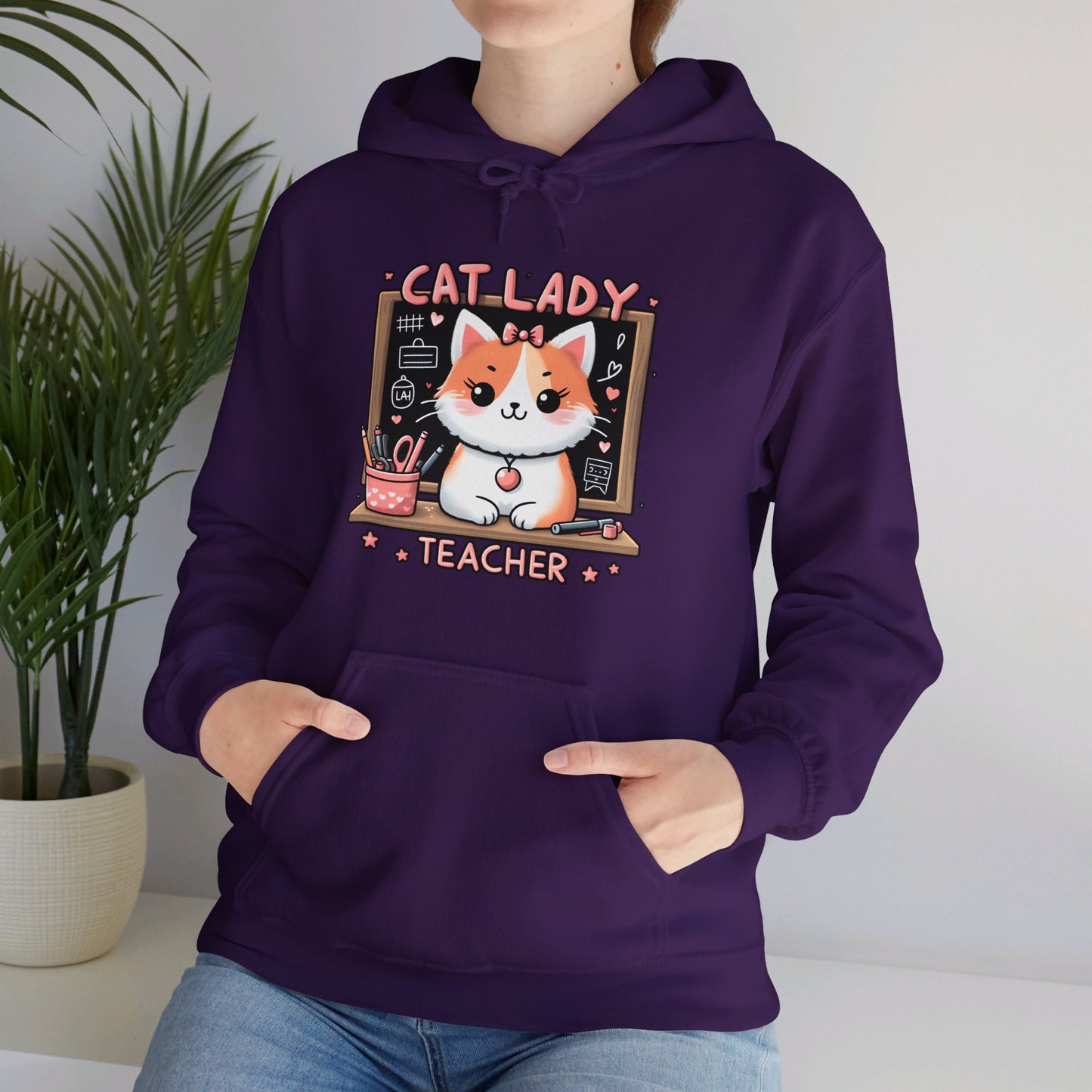 Cat Lady Teacher Gender-Neutral Hoodie