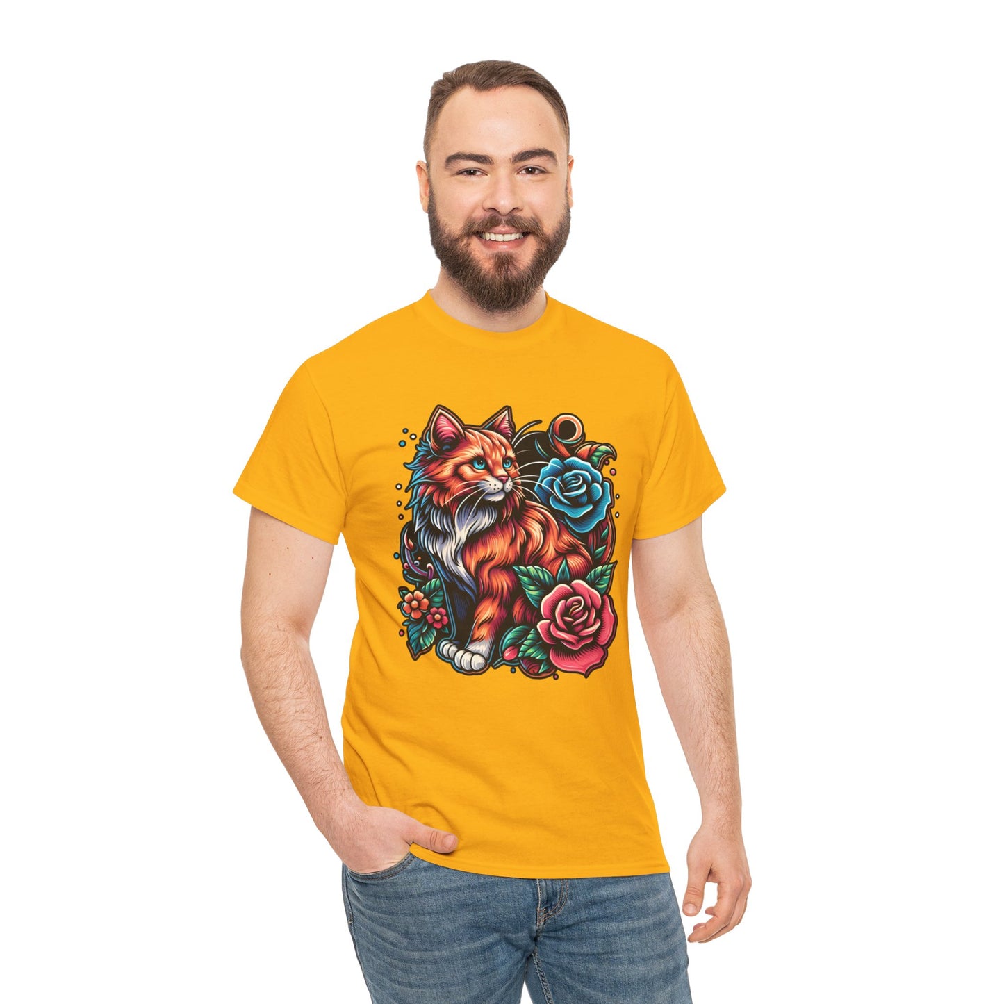 Tattoo Cat and Roses T-Shirt