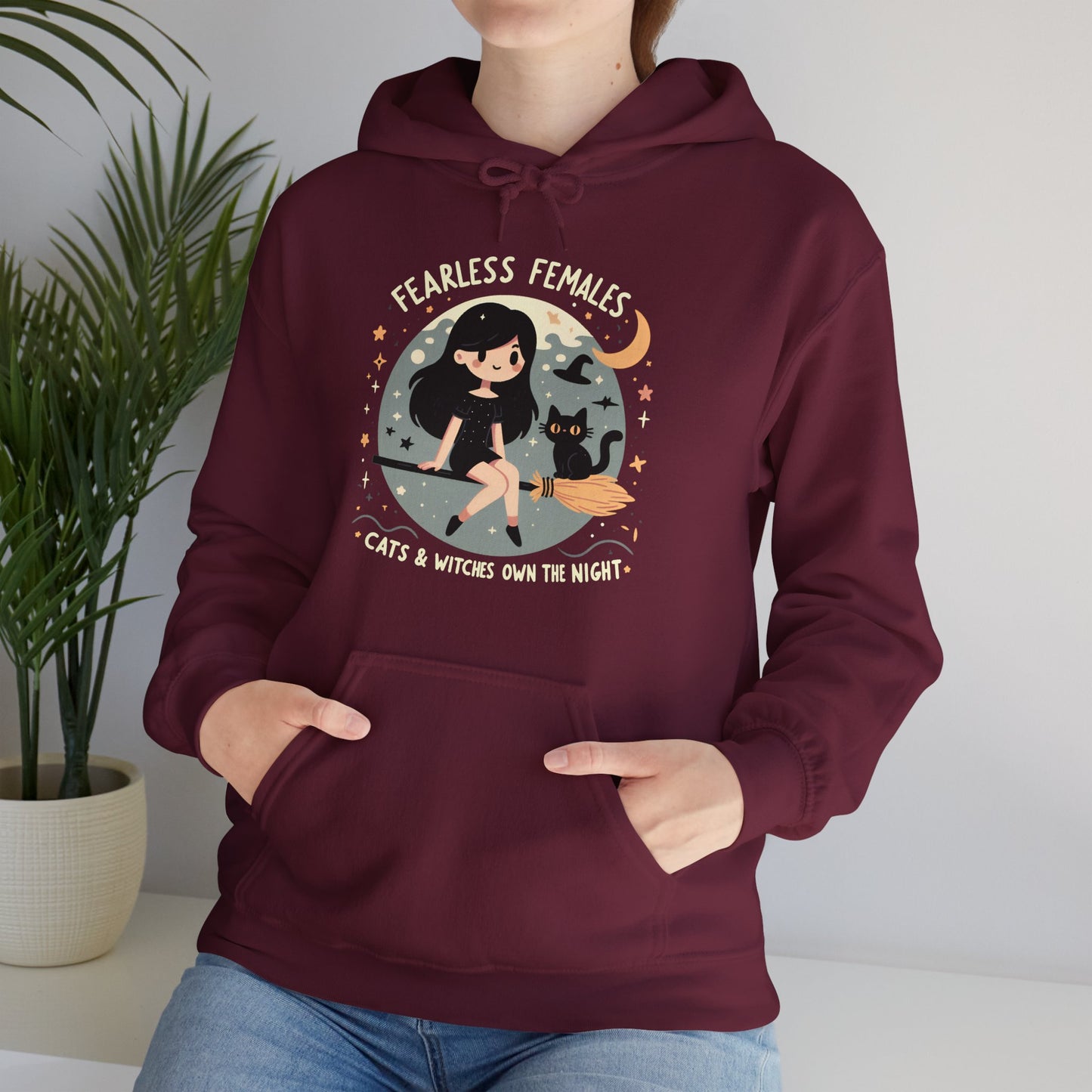 Fearless Females: Cats & Witches Own the Night Gender-Neutral Hoodie