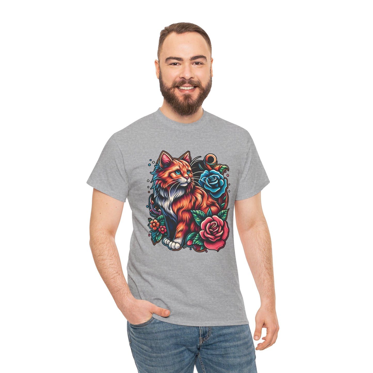 Tattoo Cat and Roses T-Shirt