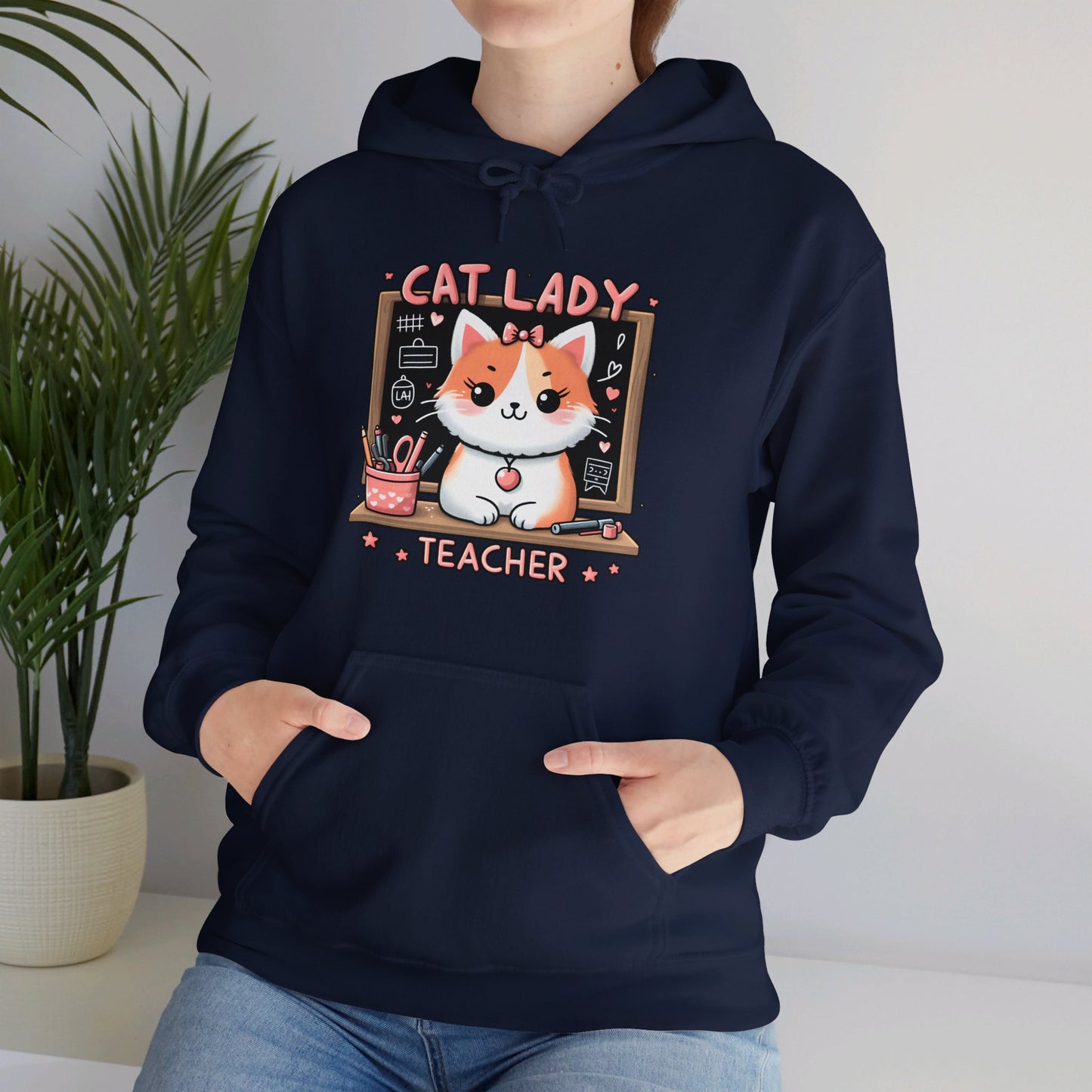 Cat Lady Teacher Gender-Neutral Hoodie
