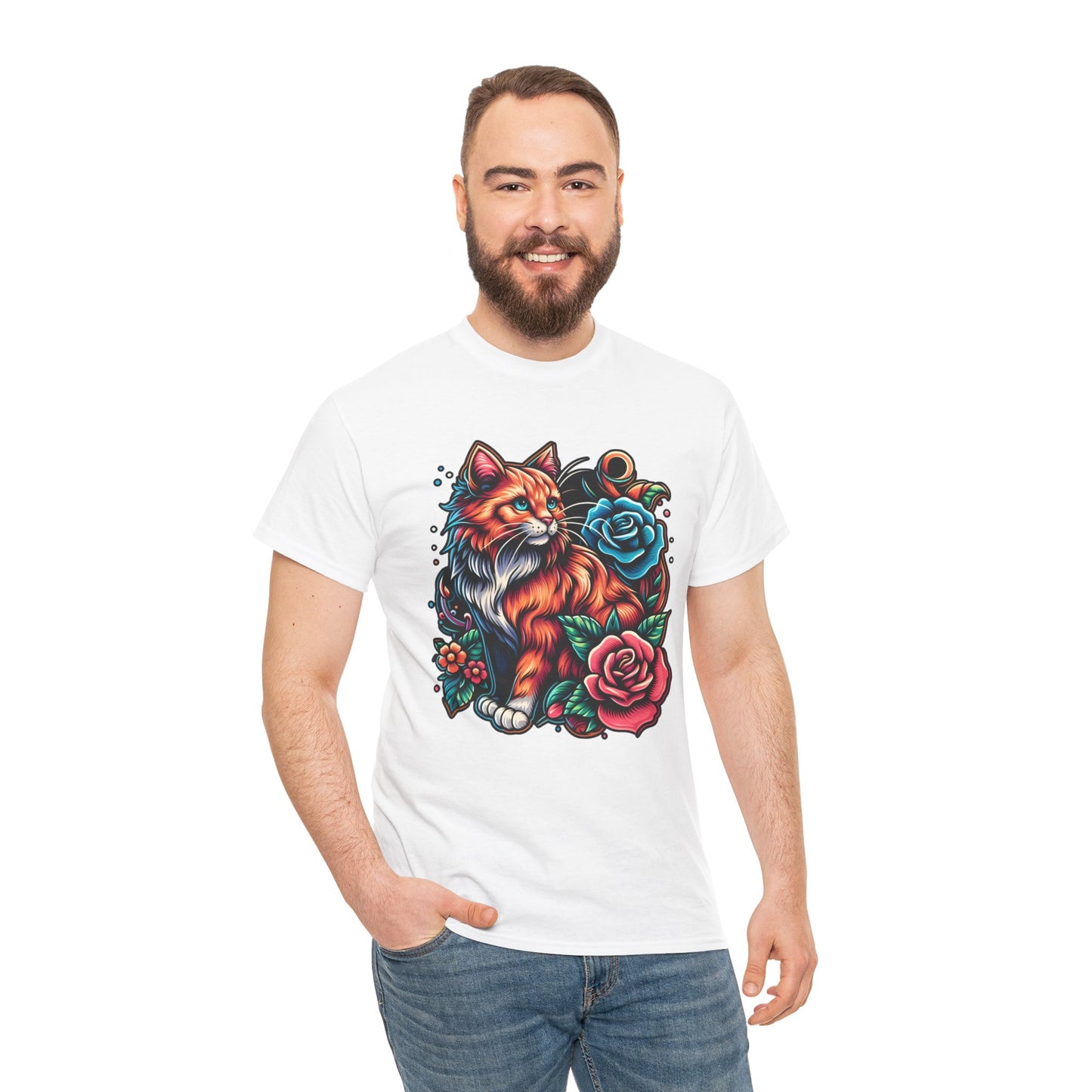 Tattoo Cat and Roses T-Shirt