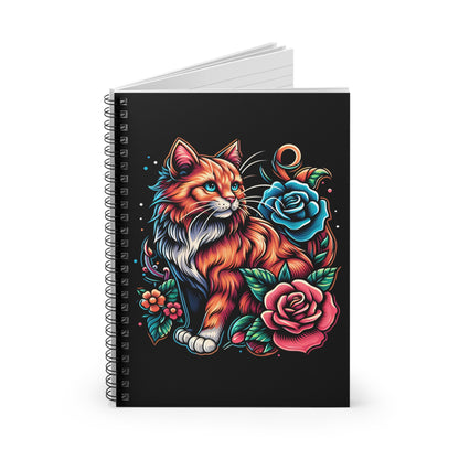 Tattoo Cat and Roses Spiral Notebook