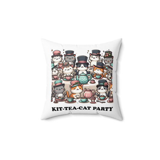 Kit-Tea-Cat Party Square Pillow