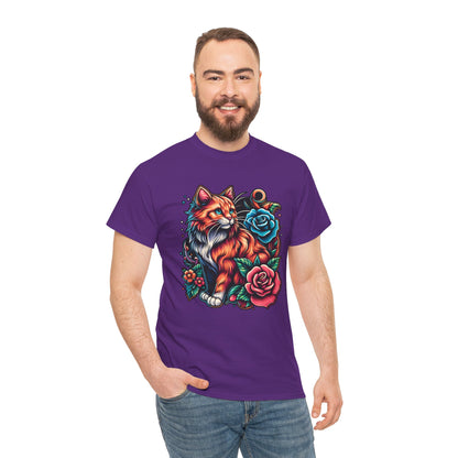 Tattoo Cat and Roses T-Shirt