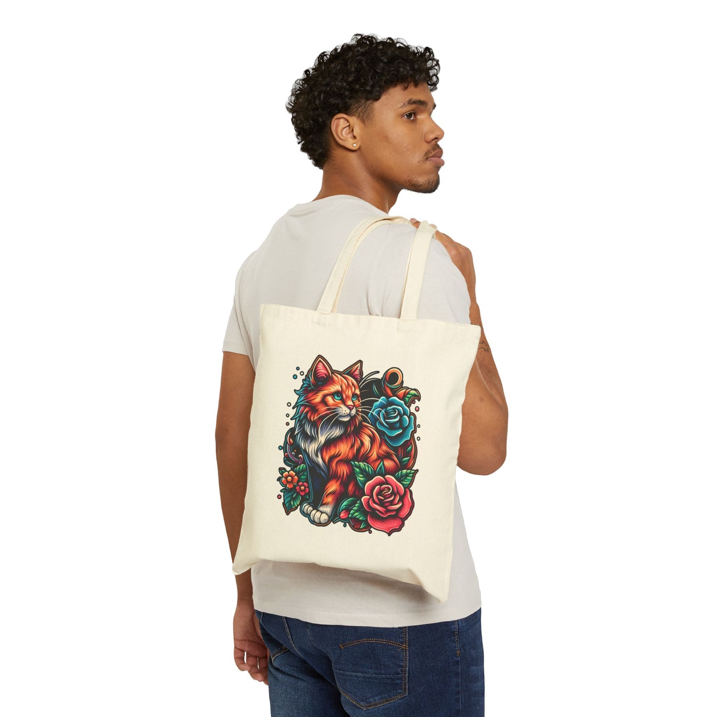 Tattoo Cat and Roses Tote Bag