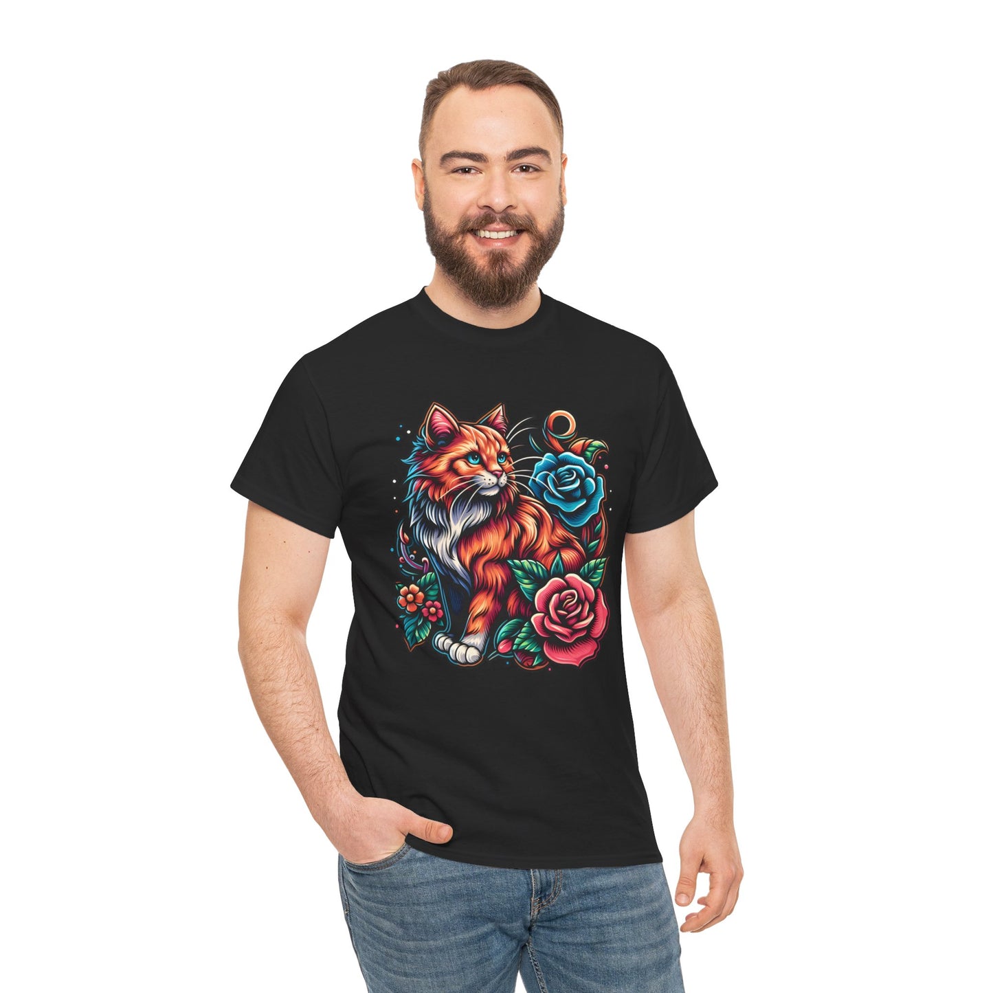 Tattoo Cat and Roses T-Shirt