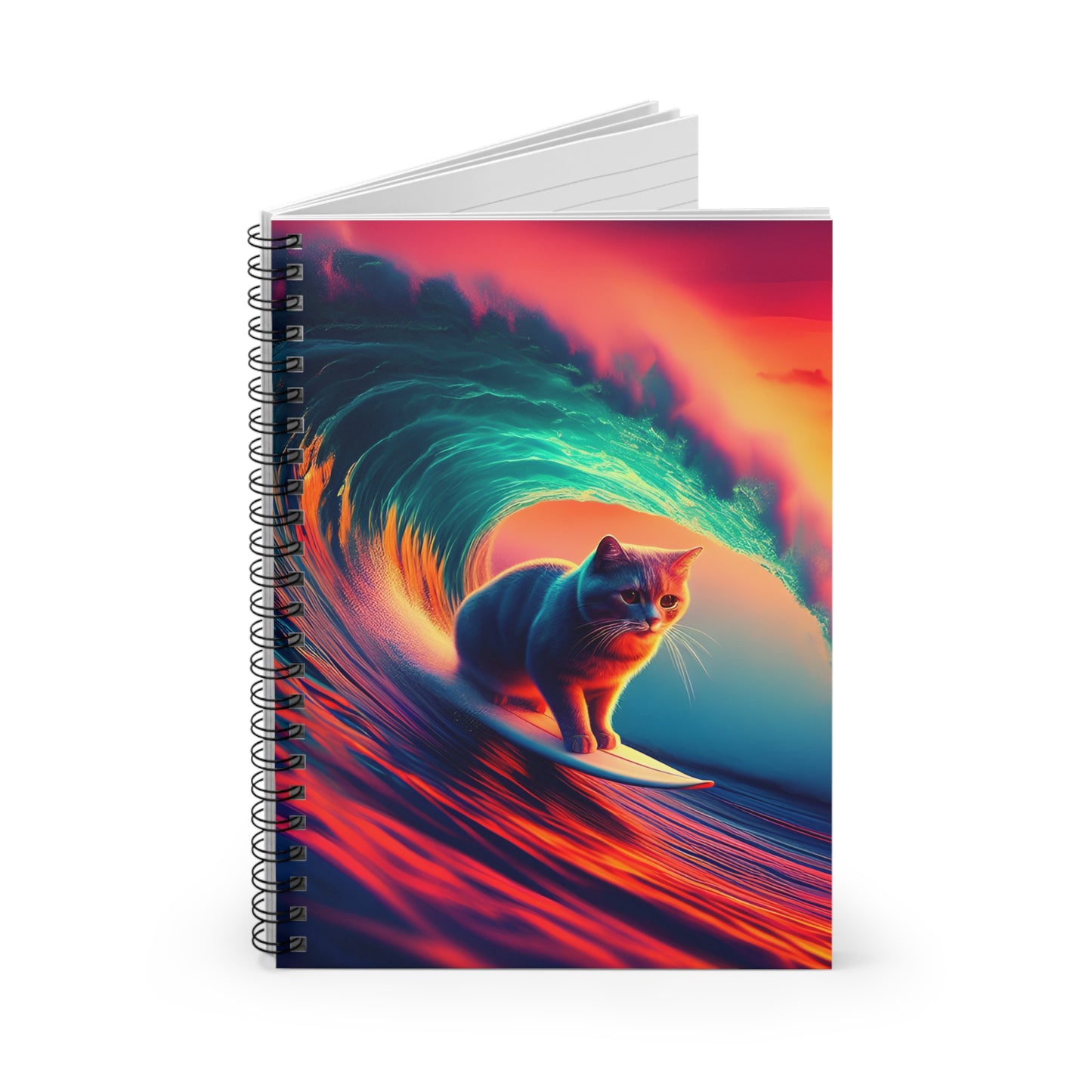 Surfing Cat Spiral Notebook