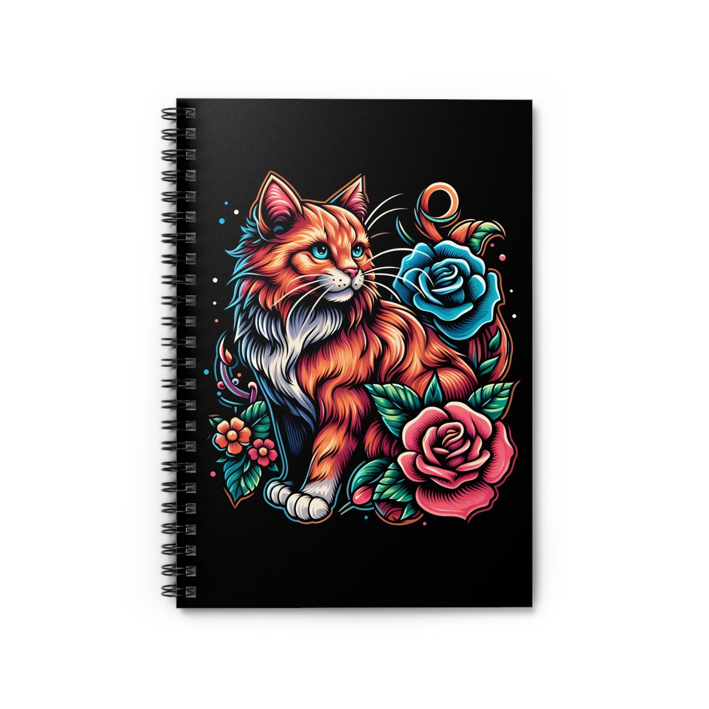 Tattoo Cat and Roses Spiral Notebook