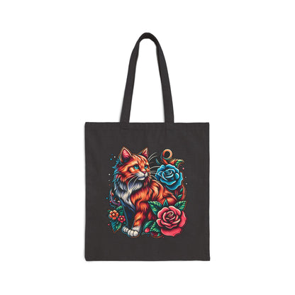 Tattoo Cat and Roses Tote Bag