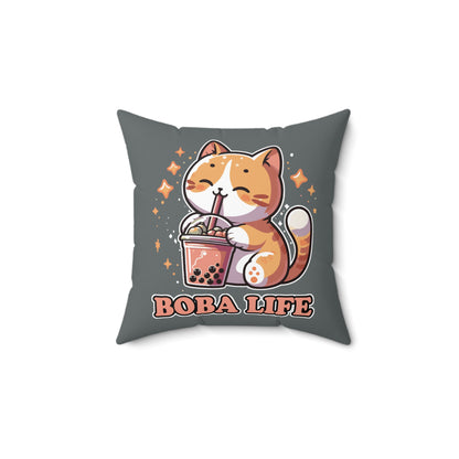 Boba Cat Square Pillow