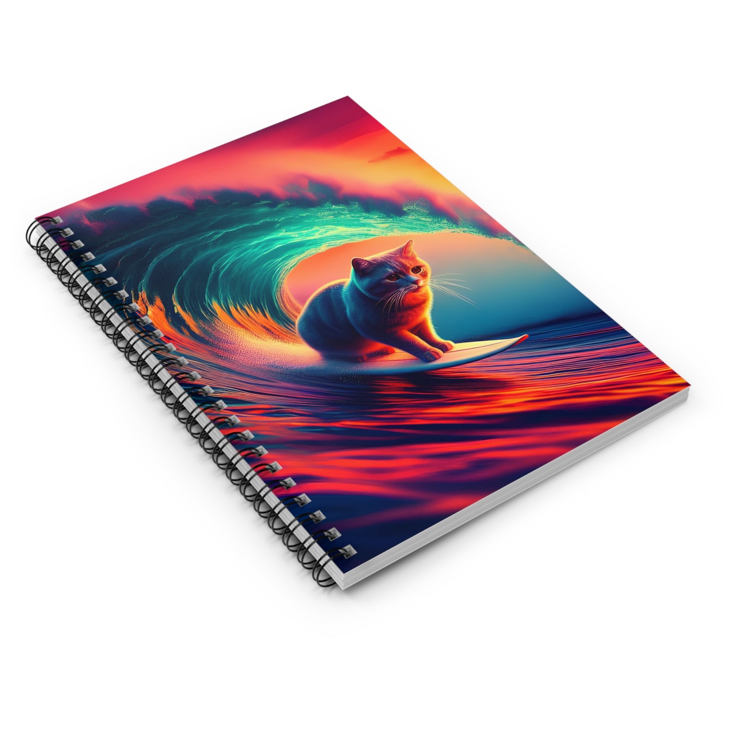 Surfing Cat Spiral Notebook