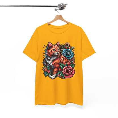 Tattoo Cat and Roses T-Shirt