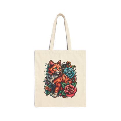 Tattoo Cat and Roses Tote Bag