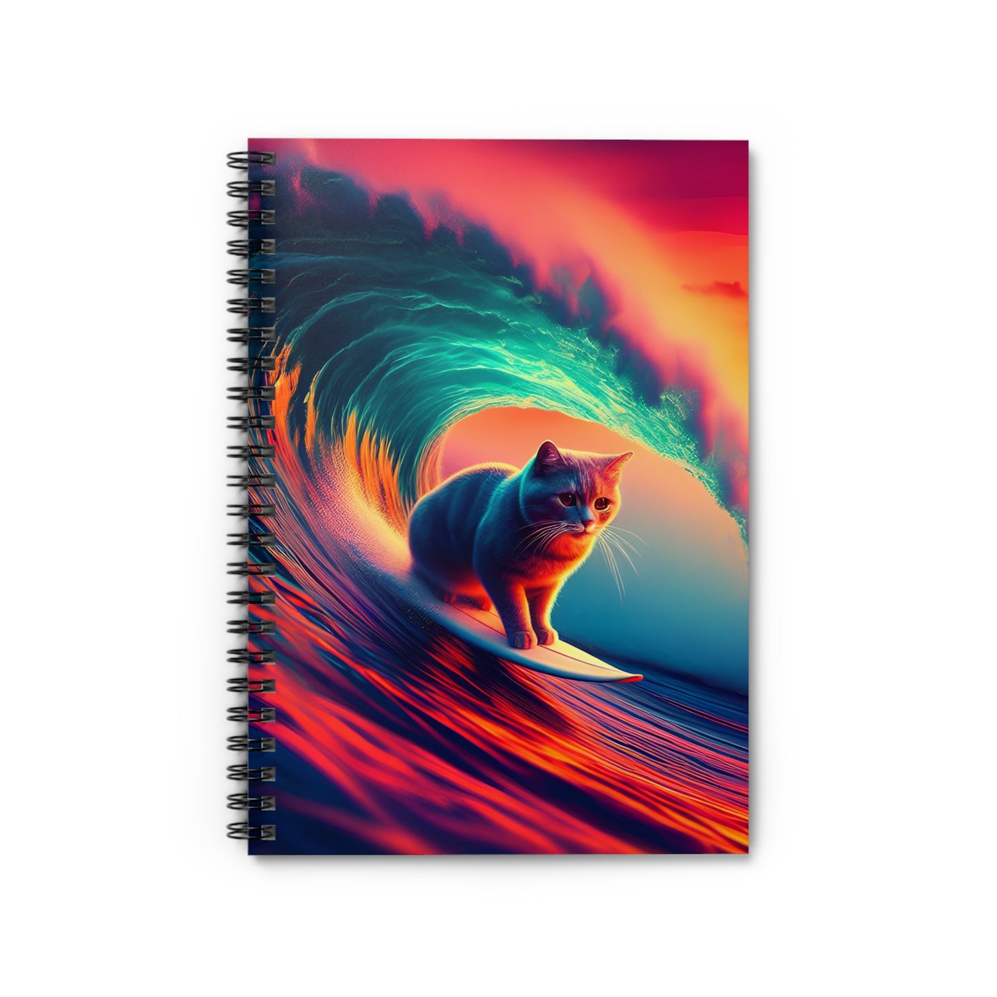 Surfing Cat Spiral Notebook