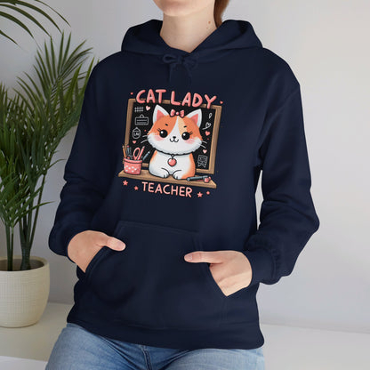 Cat Lady Teacher Gender-Neutral Hoodie