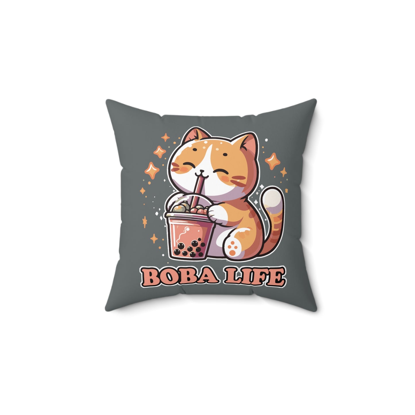 Boba Cat Square Pillow